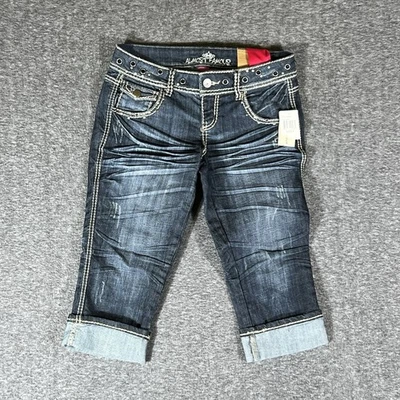 Almost Famous Distressed Cuffed Capri Jeans Dark Wash Women's Size 9 - Image 1 of 4