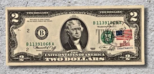 Billete de $2 1976 bicentenario primer día emisión con sello Pulaski TN 13¢ con base - Imagen 1 de 9