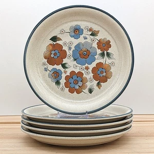 Vintage 1970s Nitto Overtones Rustic Garden Set of 5 7 3/8" Salad Plates Japan - Picture 1 of 4