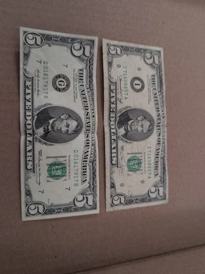 (2) Vintage Design $5 Dollar Bill Series 1969 & 1974 Old US Paper Currency - Image 1 of 4