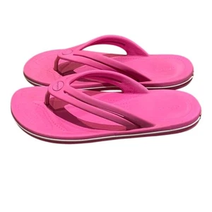 CROCS Rosa Crocband Chanclas Tanga Sandalias Zapatos Mujer Talla 7 Planos Vacaciones - Imagen 1 de 12