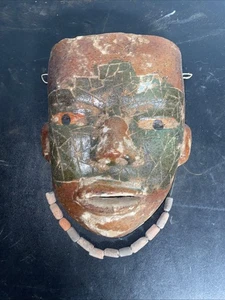 Mexican Ceremony Wall Hanging Mask With Beaded Strand Hecho En Mexico - Picture 1 of 14