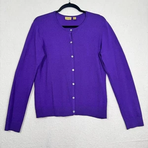 Caslon Royal Purple Crewneck Cardigan Sweater Petite Large Rib Knit Trim Rayon - Picture 1 of 6
