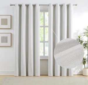 Total Blackout Linen Curtains Beige for Bedroom 95-inch-Long Thermal Insulate... - Picture 1 of 8