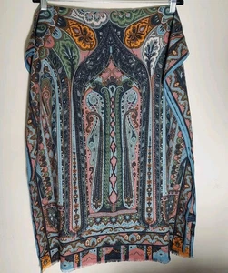 Etro Spa Italy 30% Silk 70% Wool Scarf Paisley Blue Salmon Green Orange 26"x64" - Picture 1 of 12