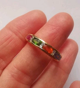 Anillo Multi Gema Superpuesto Oro Plata de Ley, Talla S. R5L - Imagen 1 de 3
