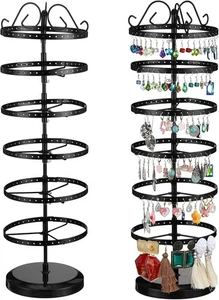 2 Pcs 6 Tier Metal Rotating Earring Holder Organizer 264 Holes Black - Picture 1 of 7