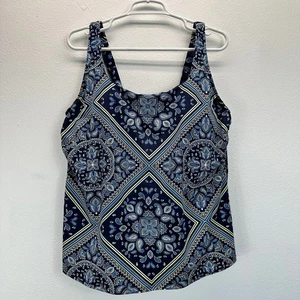 Land's End Deep Sea Navy Paisley Underwire Tankini Swim Top 18W DD - Picture 1 of 8