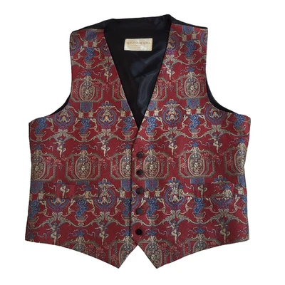 Malcom Hall 80s Waistcoat Baroque Style Cherubs Red Men's Uk L 42-43" - Image 1 of 4