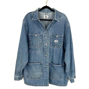 Vintage Women’s Calvin Klein Jean Jacket Oversized Hip Length Buttons Large - Imagen 1 de 9