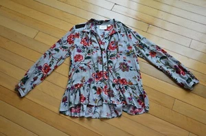 Anthropologie Maeve Janie Polka Dot Floral Peplum Long Sleeve Blouse Size 2 - Picture 1 of 12