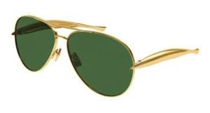 Bottega Veneta BV1305S 001 Gold Green Lens Aviator Sunglasses Unisex AUTHENTIC - Picture 1 of 6