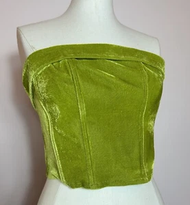 Et Clet Top Women’s Large Corset Bustier Tube Top Velvet Velour Grunge Green - Picture 1 of 9