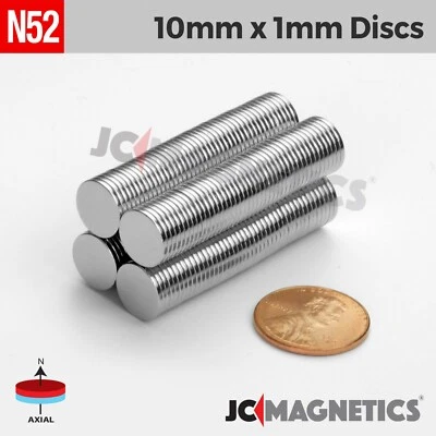 10mm x 1mm N52 Strong Round Disc Rare Earth Neodymium Thin Magnet 10x1mm - Image 1 of 2