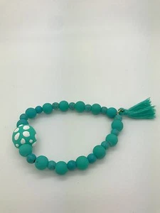 TURQUESA Cuentas y Madera Pintada a Mano Hecho a Mano Pulsera Elástica Damas MB1 - Imagen 1 de 3