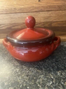 Red Ombré Glazed Terracotta Pot & Lid w/Handles Made In Italy Casserole Dish EUC - Picture 1 of 11