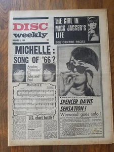 Disc Weekly Newspaper January 8th 1966 Beatles Michelle Song Of 66 Cover  - Picture 1 of 2