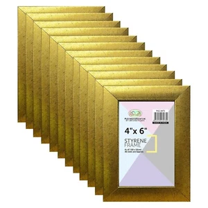[Set of 12] 4"x6" GOLD Photo Frame Styrene Portrait Wall Mount Free Standing - Picture 1 of 14