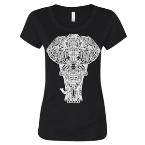 🔥 Elefant Tribal Mandala Boho Style Damen T-Shirt Zoo Tierliebhaber Geschenk Shirt - Bild 1 von 9