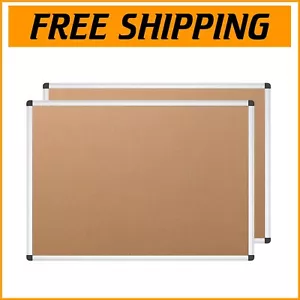 Stylish Silver Framed Cork Notice Boards 36" x 24" - Convenient 2 Pack for Homes - Picture 1 of 10