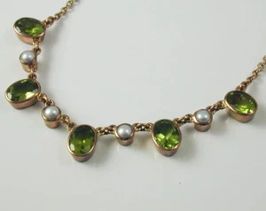 Peridot and Pearl 9 Carat Rose Gold Necklace 16"-18" long 3.25 cts - Picture 1 of 7