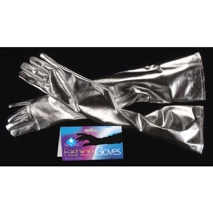 GUANTES LARGOS DE ÓPERA PLATEADOS METÁLICOS 24" Mujer Disfraz Hombre de Hojalata Brillante Robot Cojo - Imagen 1 de 4