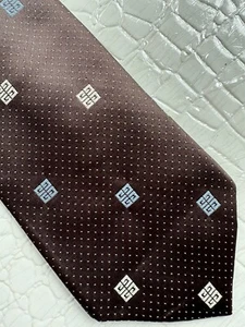 VTG Givenchy Gentlemen Paris Necktie Brown Polka Dot B Altman Polyester 3 X 56” - Picture 1 of 9