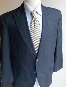 Jack Victor Collection Navy Blue Pinstripe Flat Front 2 Piece Suit 42R 36X28.5 - Imagen 1 de 8
