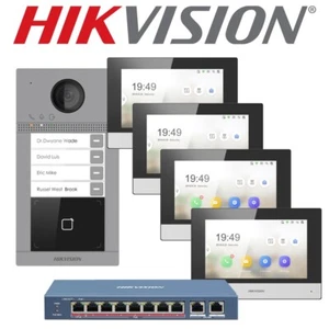 Kit de sistema de intercomunicación de audio y video plano para apartamento Hikvision 4x pantalla de timbre PoE - Imagen 1 de 5