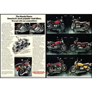 1976 Honda Fours Motorcycle Line Up 2 Page Vintage Print Ad CB-750 Wall Art 70s - Picture 1 of 3