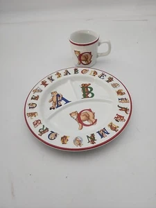 Tiffany & Co Alphabet Bear Childs Cup & Divided Dish Plate Set Gift Japan 1994 - Picture 1 of 8