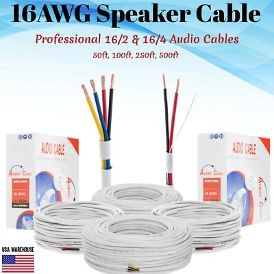 In Wall Audio Speaker Cable Wire 16/2 16/4 16AWG Conductor 50 100 250 500ft Lot - Image 1 of 4