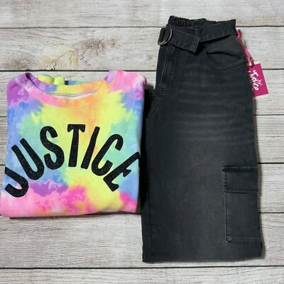 Traje de justicia para niñas talla 16. ¡NUEVO CON ETIQUETAS! Sudadera Tie Dye y Jeans Carga Negros. Foto 1 de 4