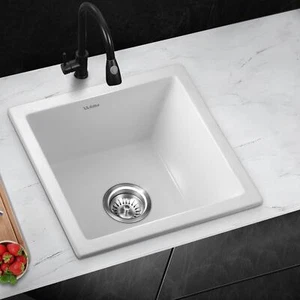 Welba Kitchen Sink 38x38cm Granite Stone Sink Laundry Basin Single Bowl White - Picture 1 of 10