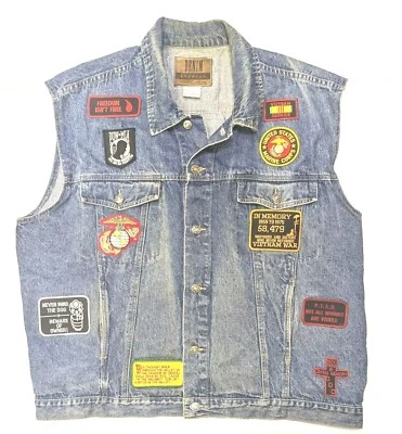 Chaleco Denim Azul De Colección USMC Vietnam Memorial POW MIA y Parches de Motociclista 2XL Foto 1 de 4