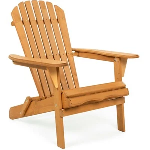 Folding Adirondack Chair Outdoor Wooden Seat Patio Wide Armrest Lounge Chair - Picture 1 of 9