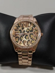 Animal Pattern Dial Crystal Bezel Rose Gold Tone Case 41 mm Link Band Watch 8 In - Picture 1 of 8