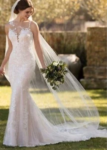 Essence Of Australia Ivory Lace Coquette Train Wedding Gown Womens 8 Champagne - Picture 1 of 14