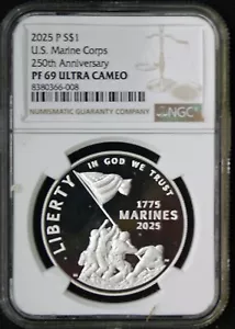 2025-P Marine Corps 250th Silver $1 Dollar Proof NGC PF69 - Picture 1 of 1
