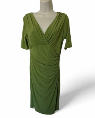 Evan Picone LIME DRESS Sz 4 NWT Faux Wrap Dress Stretch Career Church Date Night - Image 1 of 4