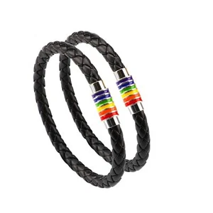Gay Pride Armband Regenbogen Armband 2 Stück Paar Schwarz Lederarmband Herre... - Bild 1 von 7