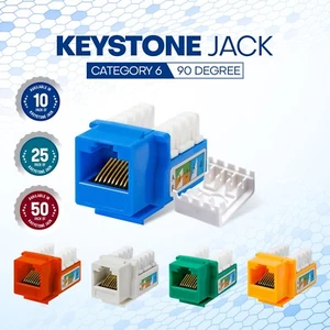 50er-Pack Cat6 RJ45 Keystone Buchsen 90? Netzwerkanschlüsse - 110 Punch Down 8P8C - Bild 1 von 38