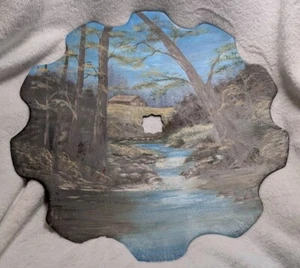 2001 Hand-painted John Deere Mower Disk Blade Barn By Lake Scene - Picture 1 of 13