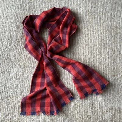 Vintage Soft Checkered Red Plaid Thin Woven Scarf - Imagem 1 de 4