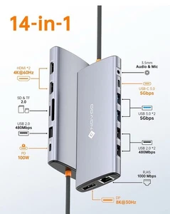 NOVOO RM14 14 IN 1 MULTI DISPLAY USB C HUB  5 Ports 5G 30hz - Picture 1 of 13