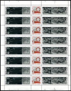 Rusia 3274-3276a hoja/8, MNH. Mi 3296-3298. Luna-9, 1966. Diagrama de vuelo. - Imagen 1 de 1