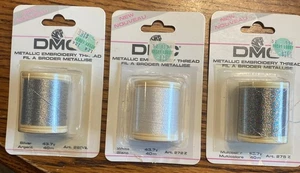 3 43.7yd Spools Metallic Embroidery Thread: Silver White Multicolor DMC Opened - Picture 1 of 1