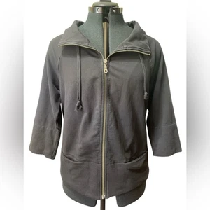 Ann Taylor Black Full Zip Lightweight Jacket 3/4 Length Sleeves Pockets Size M - Picture 1 of 12