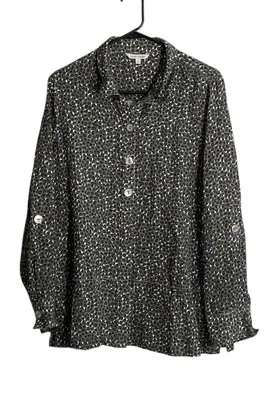 Top túnica John Mark botones pequeño cuello con cable manga lengüeta enrollable abstracto artístico Foto 1 de 4