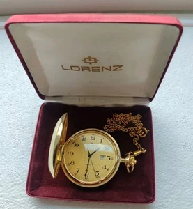Lorenz quartz date orologio da tasca placcato oro in perfette condizioni - Picture 1 of 7